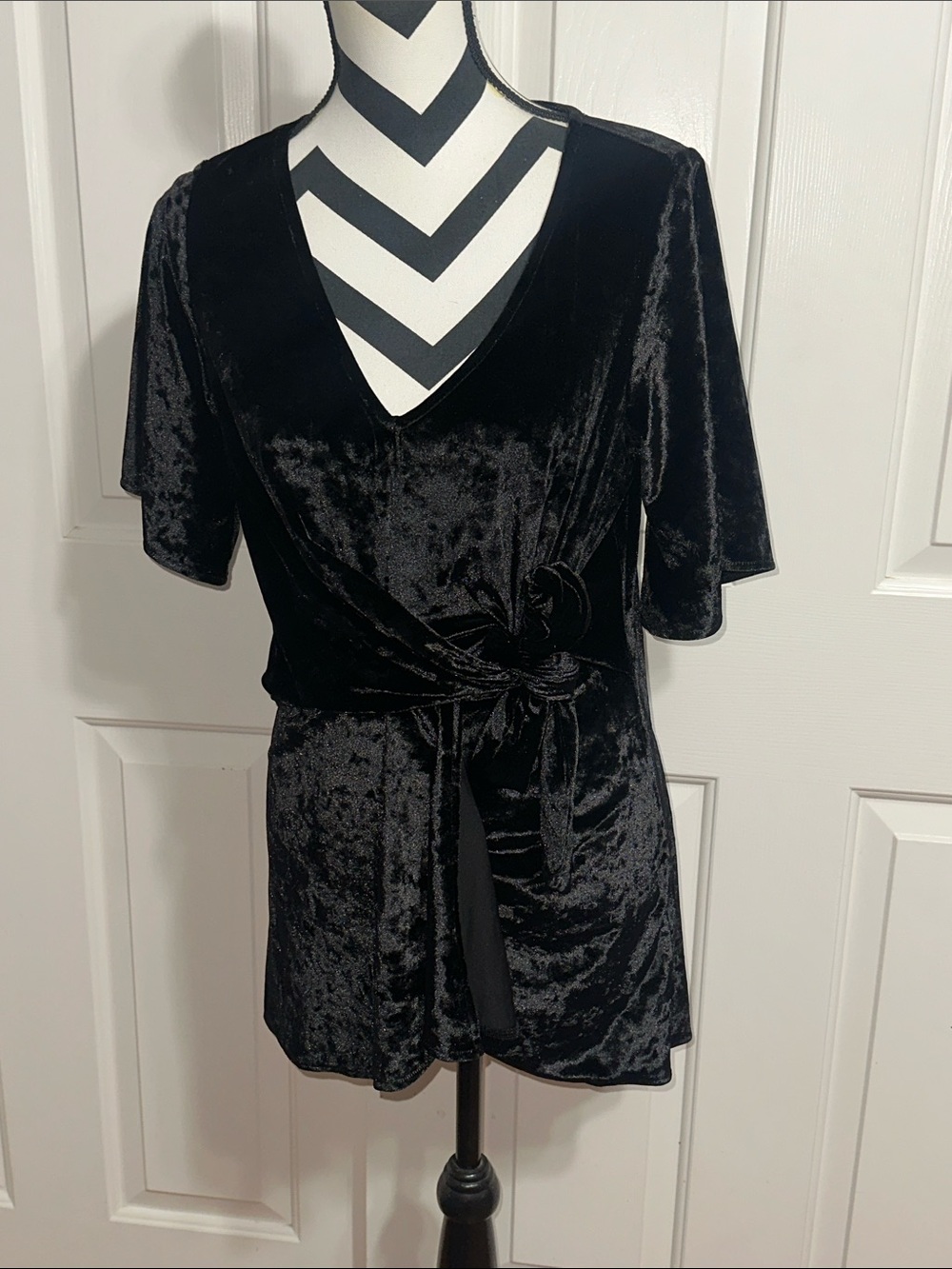 Lysse Black Velvet Wrap Top with Tie Waist